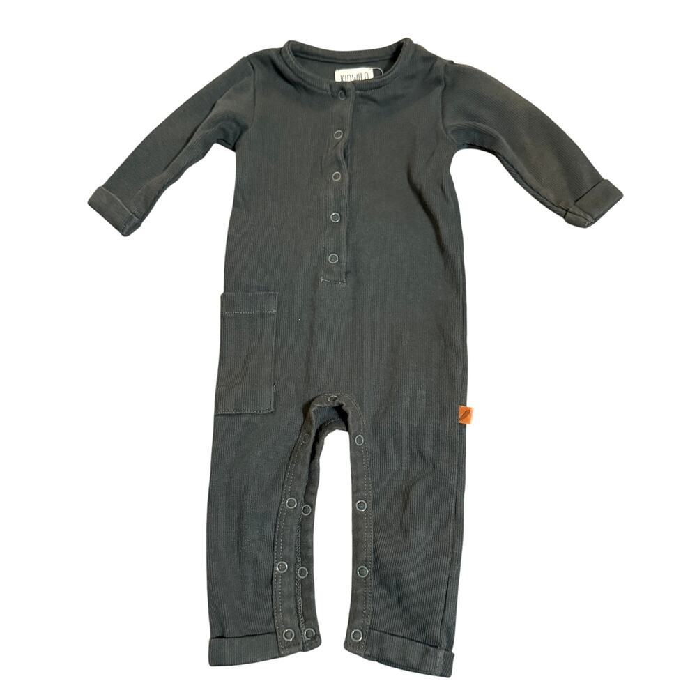 KIDWILD Henley Playsuit in Slate Grey Baby 0-3M Unisex Boy Girl‎ Organic Long